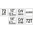 Hylsnyckelsats 72 delar 1/4 och 1/2 tum CrV Yato
