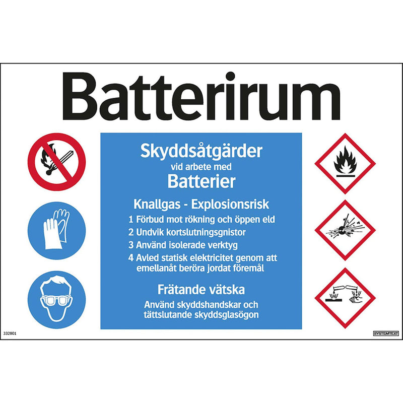Plastskylt batterirum Systemtext
