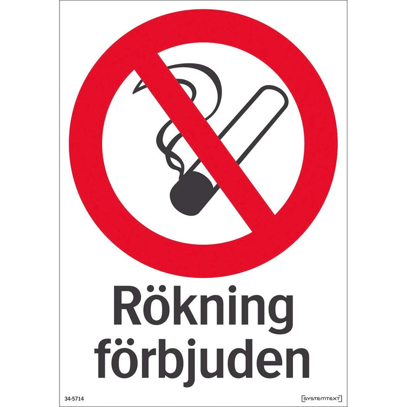 Plastskylt rökning förbjuden Systemtext