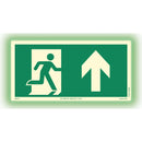 Självlysande skylt utrymning pil rakt fram Systemtext